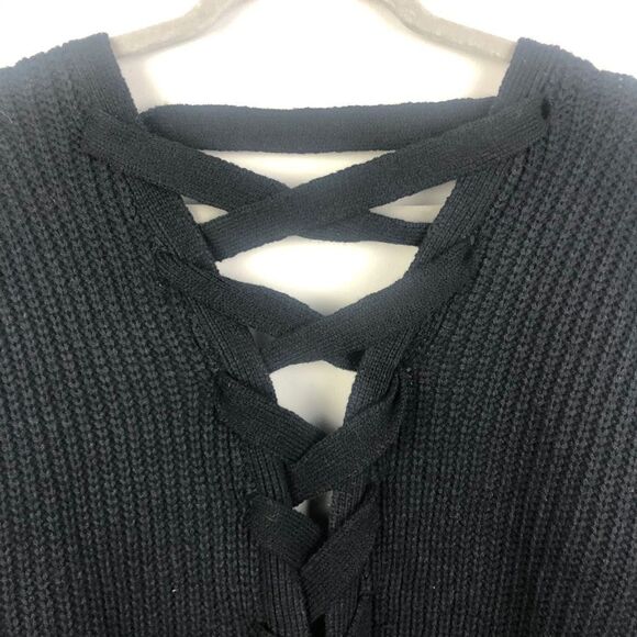 DEREK HEART | Black Lace Up Back Open Cardigan L - Picture 5 of 7